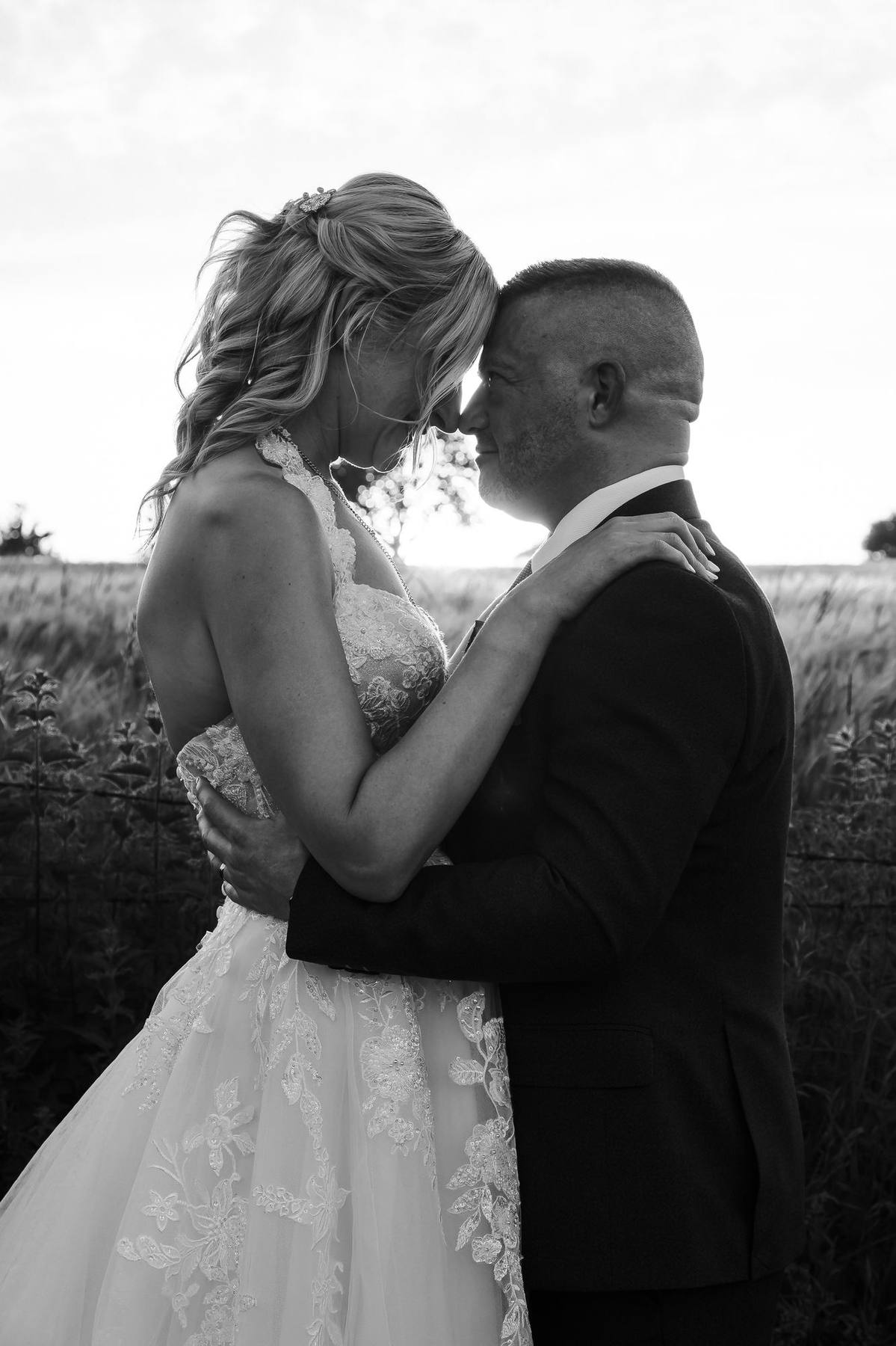 Lucy and Craig, black and white sunset